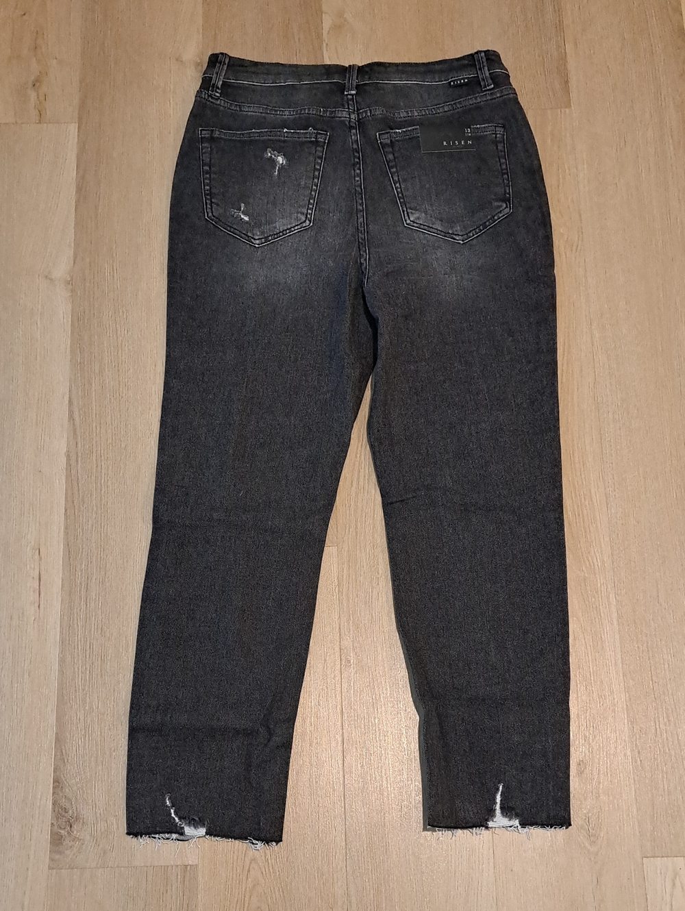 Risen High Rise Slim Straight Crop Jeans Raw Hem Stretch Denim Size 31 & 32 - Picture 7 of 9
